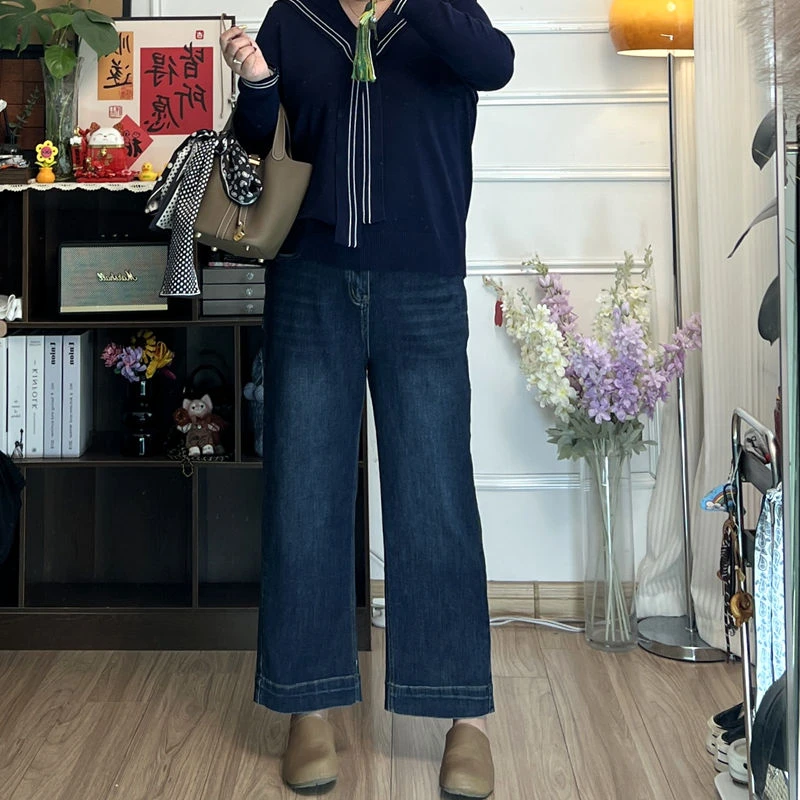 YZJ【又见梨形报蒽裤】秋冬复古大码时尚百搭高弹力直筒烟管牛仔裤