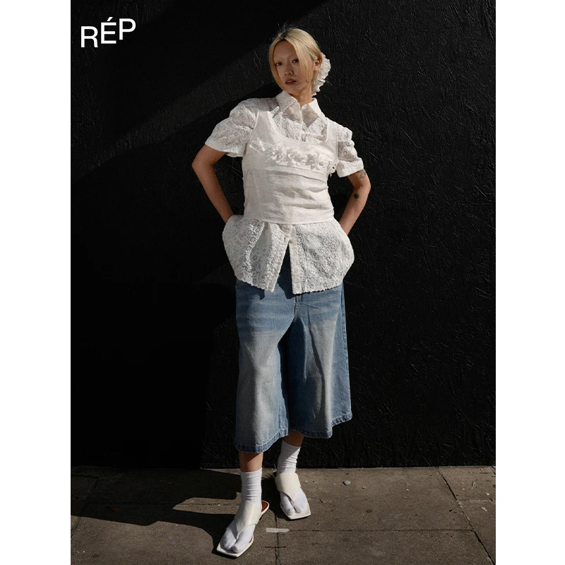 REP-MOMONARY设计师品牌蓝色水洗牛仔短裤 25SS 买手店