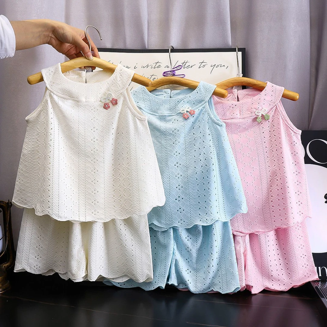 女童套装2025夏手新款薄裙子短裤女孩透气公主裙宝宝洋气无袖套装