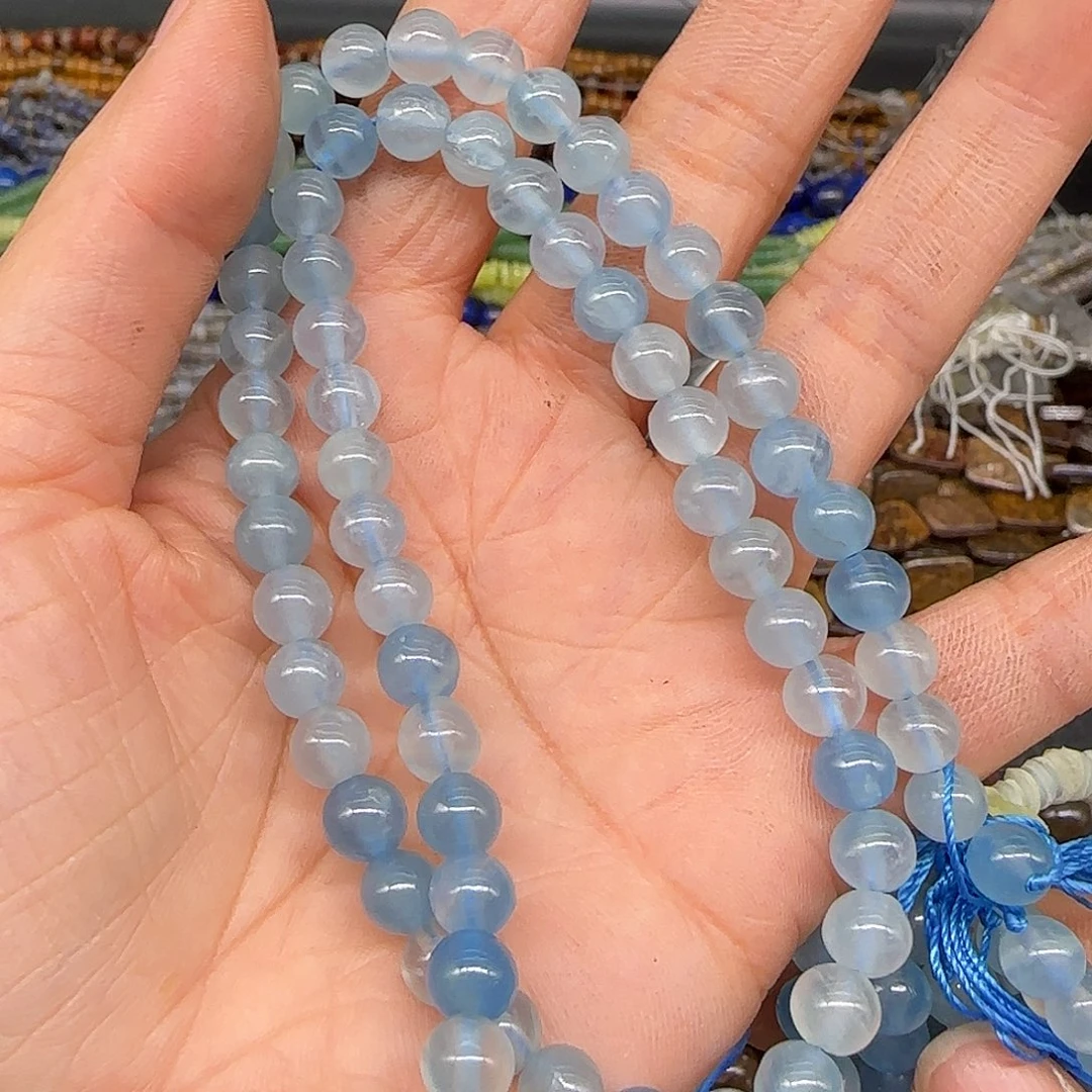 玛瑙/玉髓合金珠宝半成品蓝方解石6mm一条