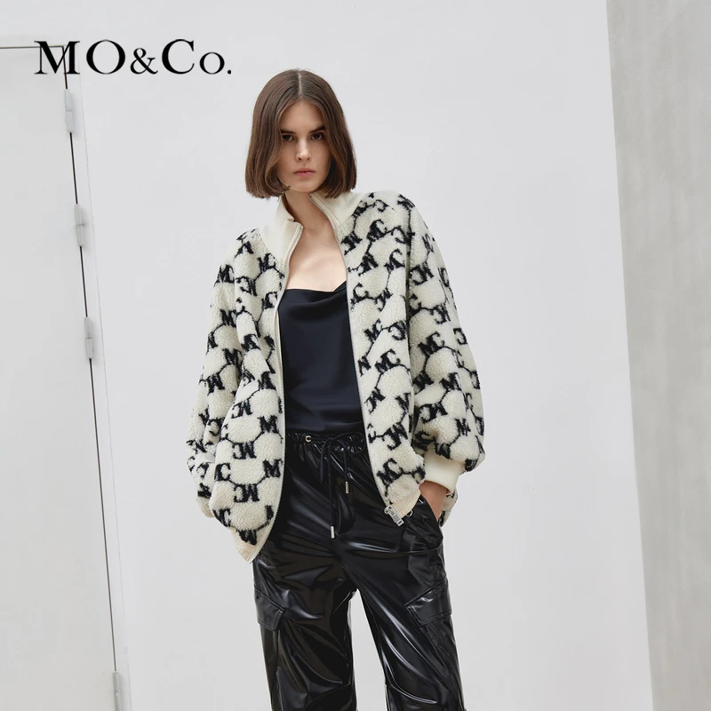 【小余专属】MOCO秋季黑白MC提花宽松毛绒外套MBB3JKT009