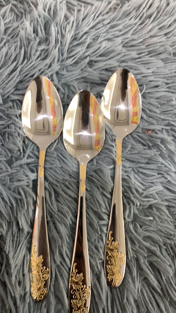 蔓藤金色不锈钢勺编号058创意勺子家用长柄汤匙精致汤勺圆勺钢勺