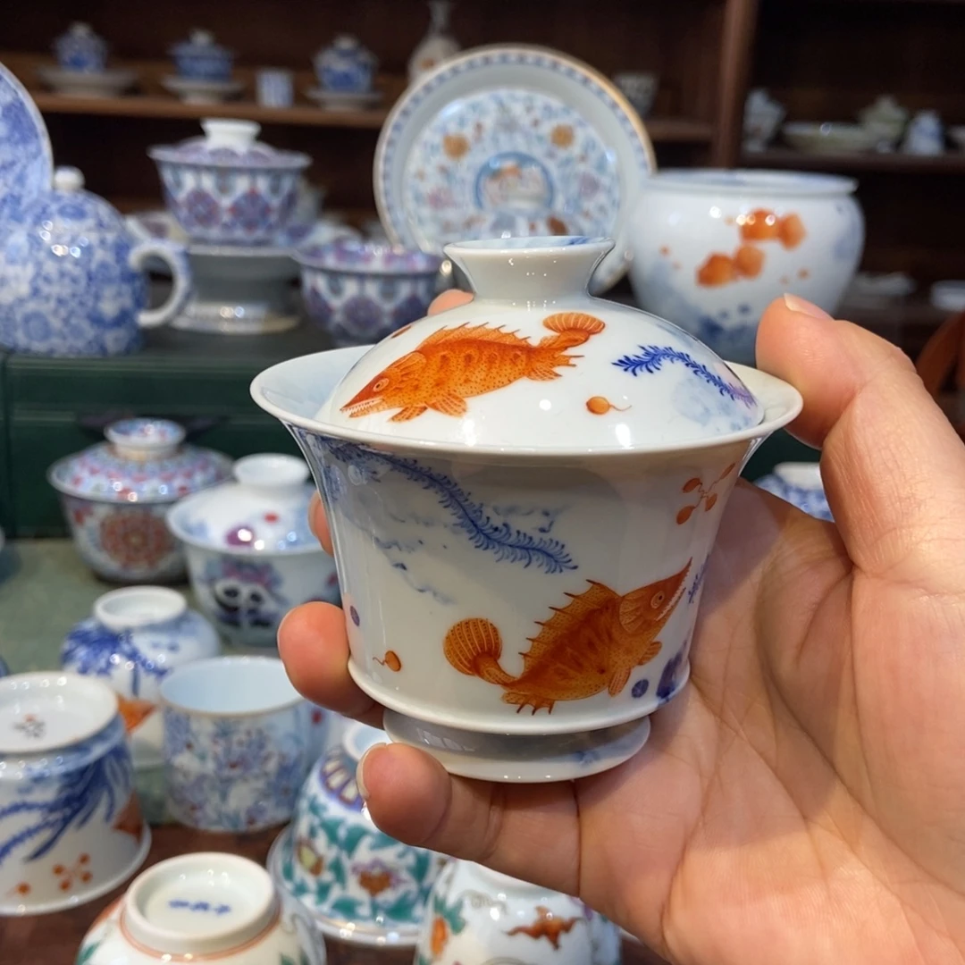 w隐艺矾红鳜鱼盖碗