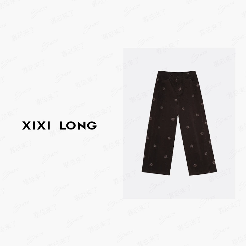 【半熟冬日】老钱风刺绣复古时尚百搭休闲阔腿裤 7495