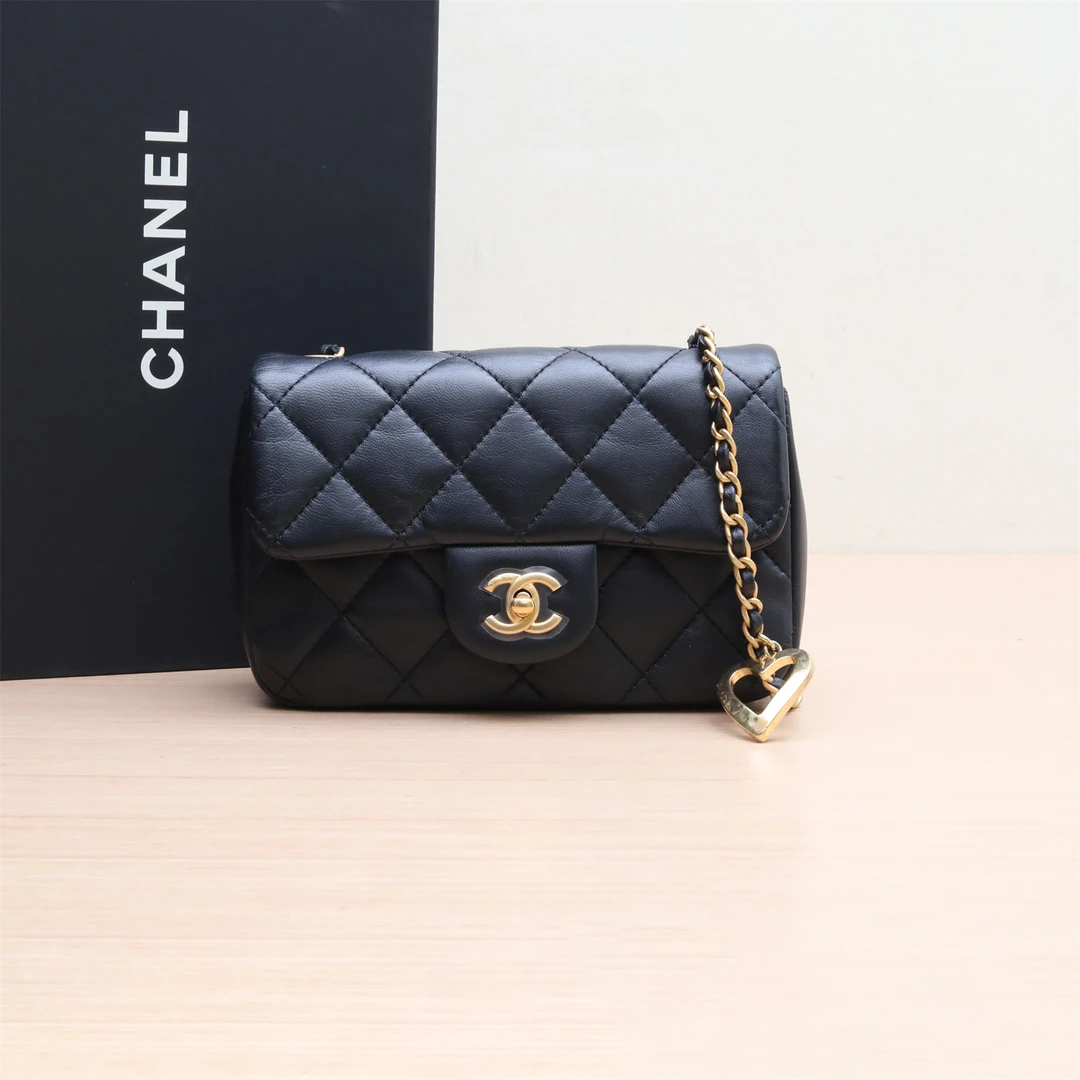 95新 Chanel/香奈儿 【双双】22B CF 口盖包19金属爱心LOGO皮穿链