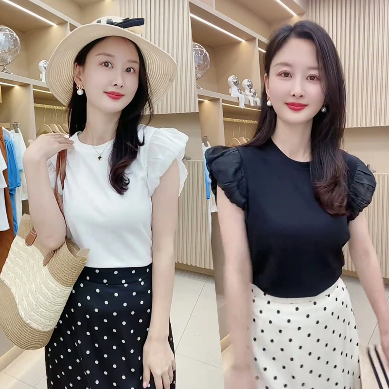 白色泡泡袖短袖T恤女2025夏季新款设计感后背镂空独特漂亮上衣服