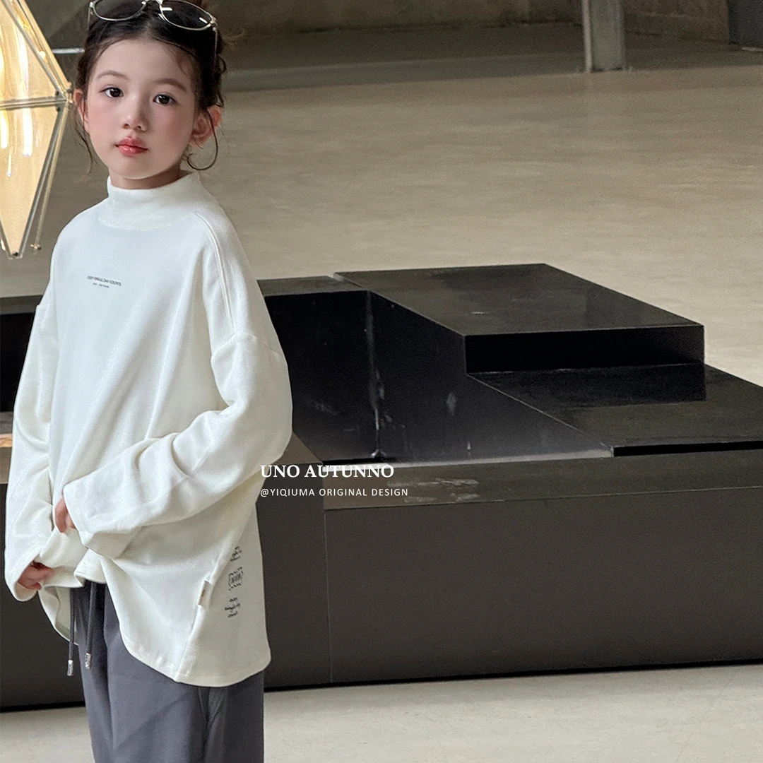 「UNO AUTUNNO」【山止】双面暖云绒女中大童冬季立领打底T恤GD2508