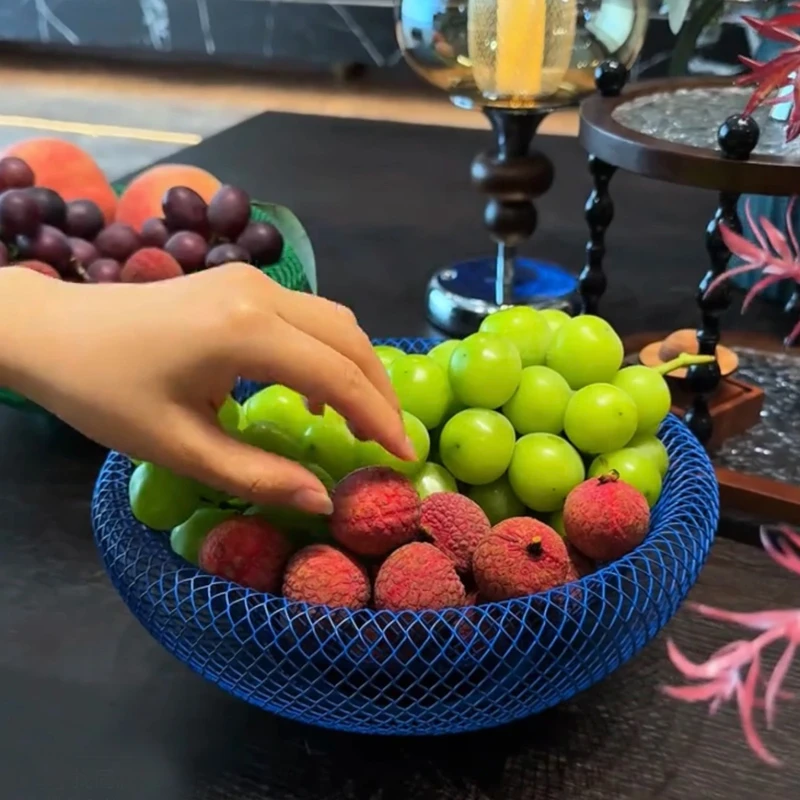北欧INS风创意手工现代铁艺鸟巢网状收纳盘茶几零食筐果盘水果篮