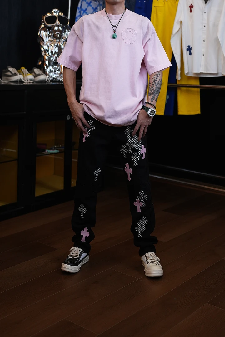 【壹楠】克家十字标.时尚美式高街直筒十字架牛仔裤-KLX-NZK66316