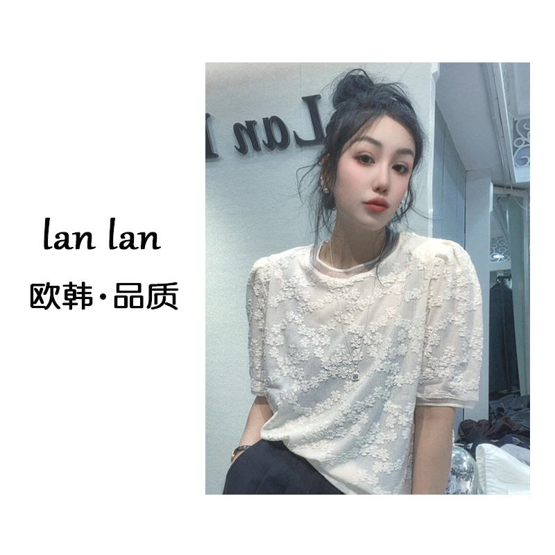 琪琪-夏上新【满花公主袖】韩版小众设计感宽松T恤百搭短袖