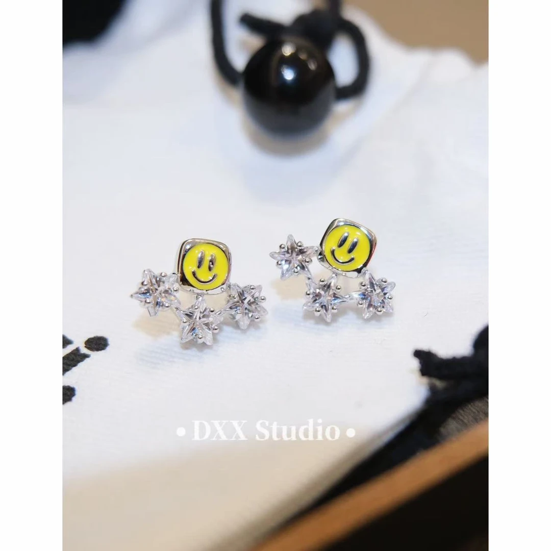 铜合金锆石耳饰 小众设计黄色系笑脸百搭耳饰45798