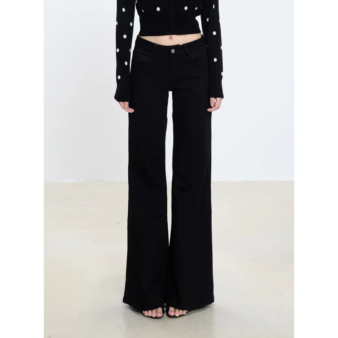 LELEPENG 黑色牛仔裤宽松显瘦低腰垂感直筒裤女长裤 2523969