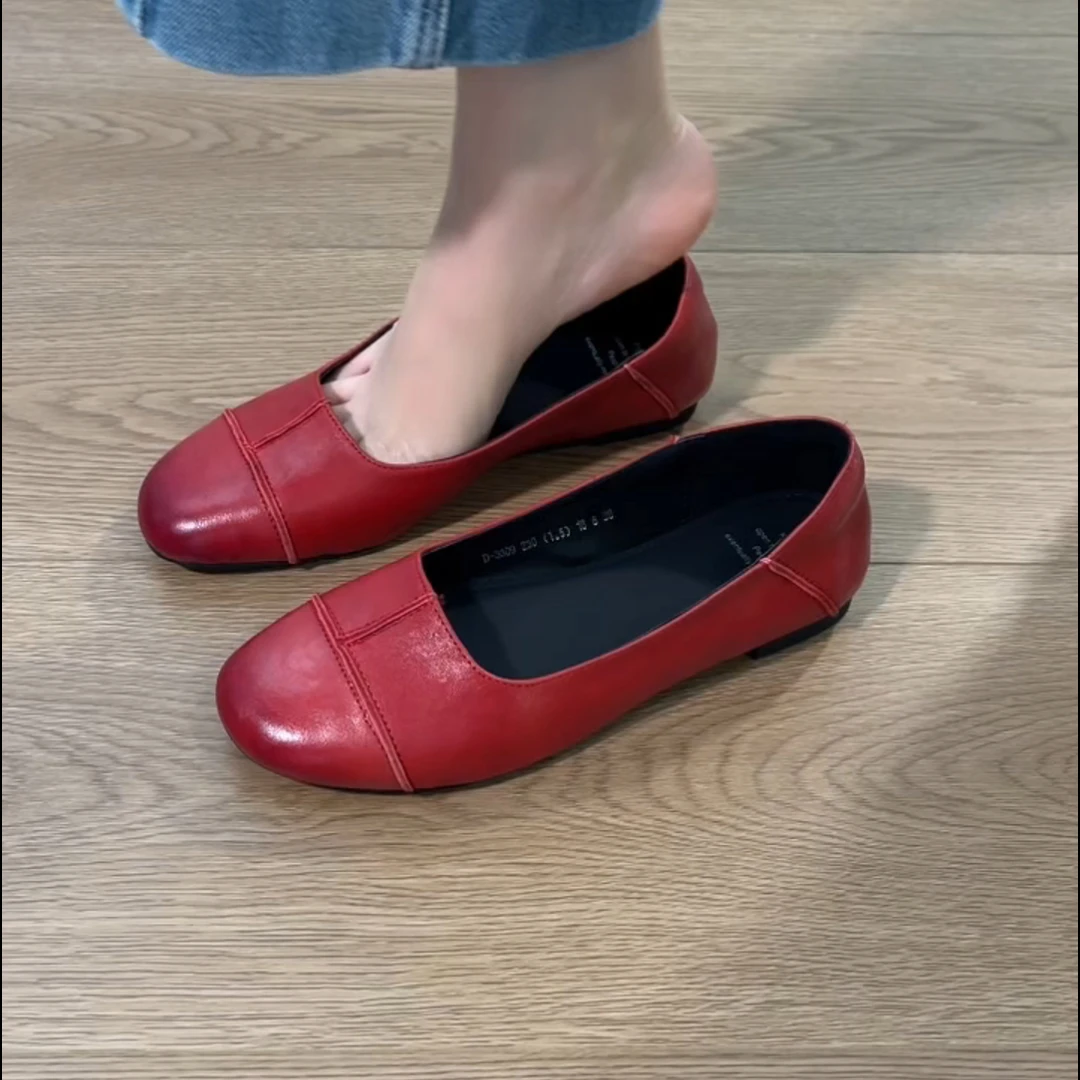 单鞋文艺复古牛皮平底单鞋百搭时尚小众舒适单鞋女款春秋