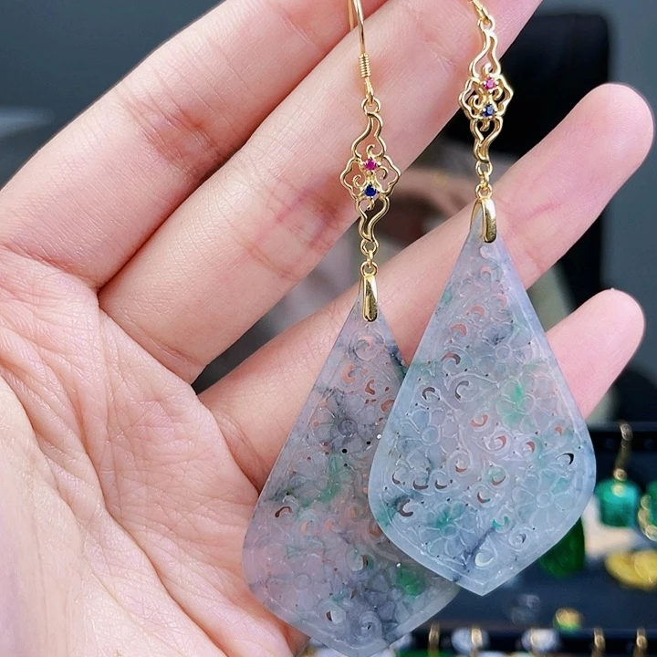 翡翠耳饰银S925镶嵌饰品