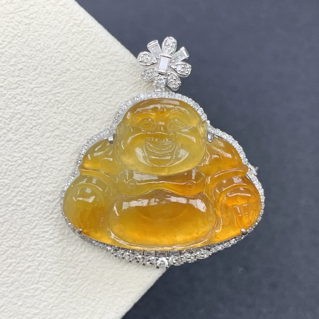新品推荐·18k金高冰糖黄翡佛公翡翠玉石缅A吊坠气质