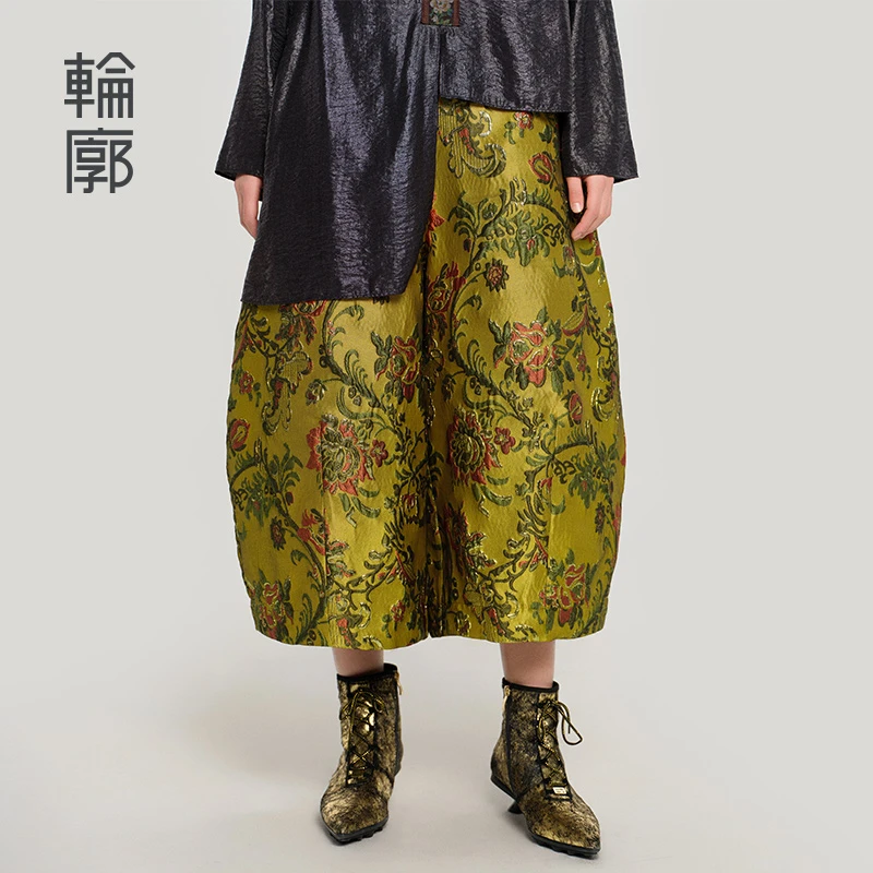 轮廓丝路牡丹中式复古提花阔腿裤L251K002时尚休闲百搭新款休闲裤