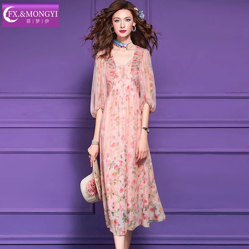菲梦伊100%桑蚕丝新款时尚连衣裙FXXL1551