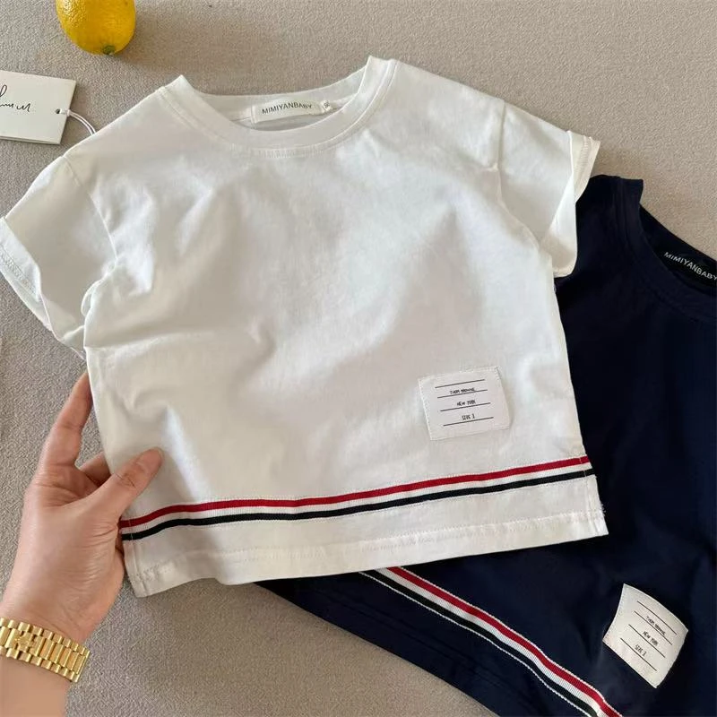 儿童短袖2025夏季新品男女童下摆条纹短袖T宝宝简约百搭T恤70580