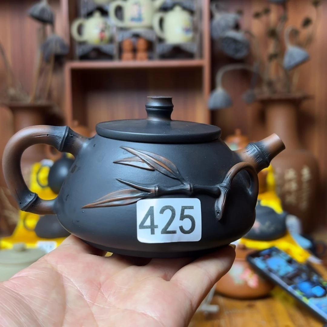 露*车建水紫陶黑色竹节根艺