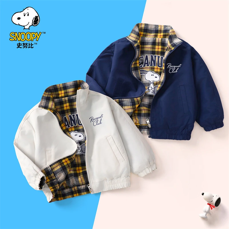 Snoopy/史努比SXM1375W儿童新春翻领格子两面穿夹克外套