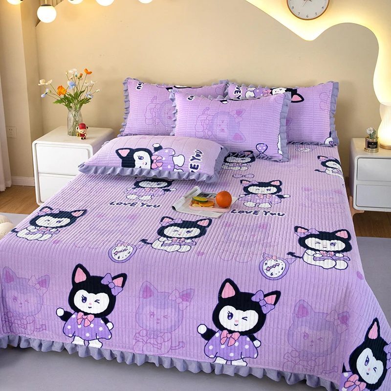 牛奶绒夹棉床盖单件2025新款冬季法兰绒榻榻米床单三件套加厚炕盖