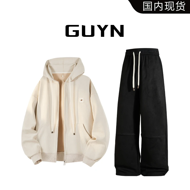 【品牌现货】GUYN美式开衫卫衣套装男春秋款重磅拉链外套直筒休闲裤