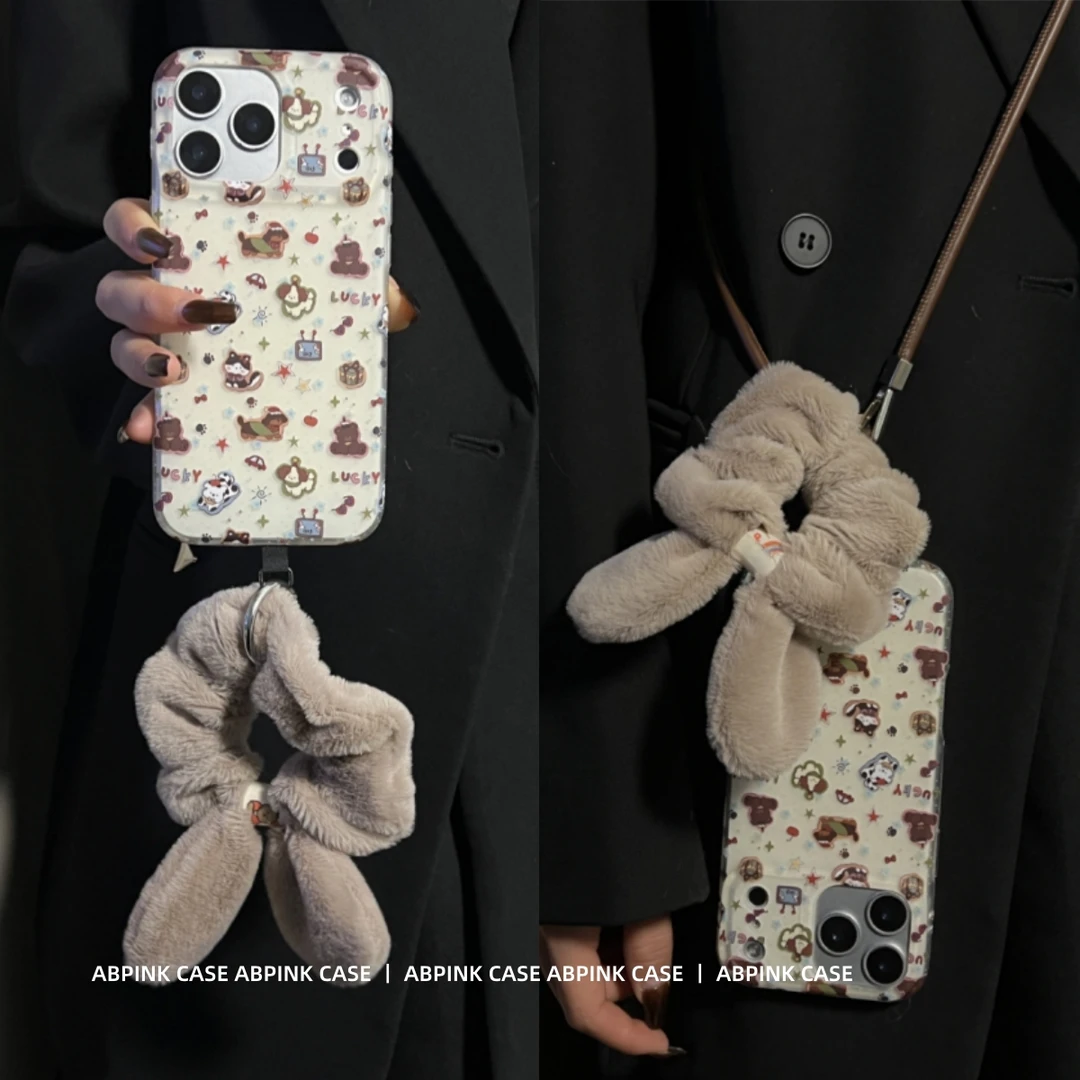 可爱小动物猫咪腊肠狗适用iPhone17ProMax苹果16手机壳15弹力腕带