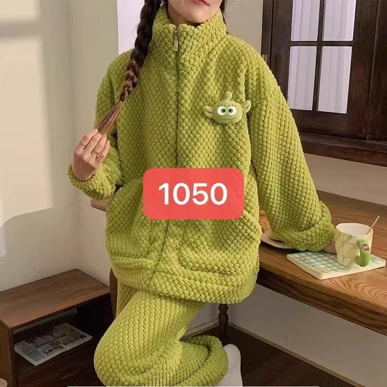 1050绒款绿色三眼怪长袖长裤家居服套装