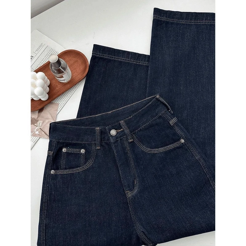 原牛深蓝直筒牛仔裤女夏季2025年新款宽松