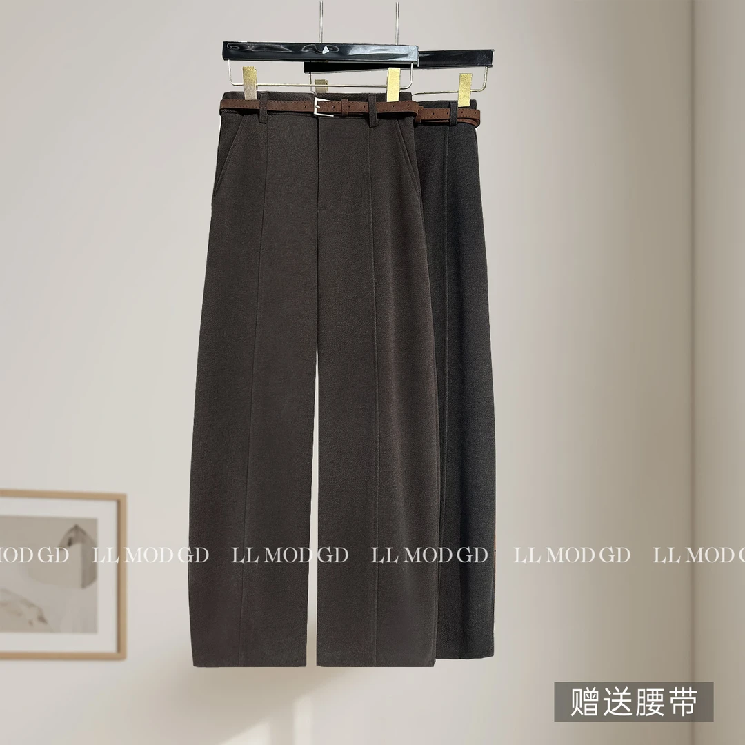 简构弧度 复古设计感加绒休闲显瘦宽松直筒羊毛阔腿裤YL-263246