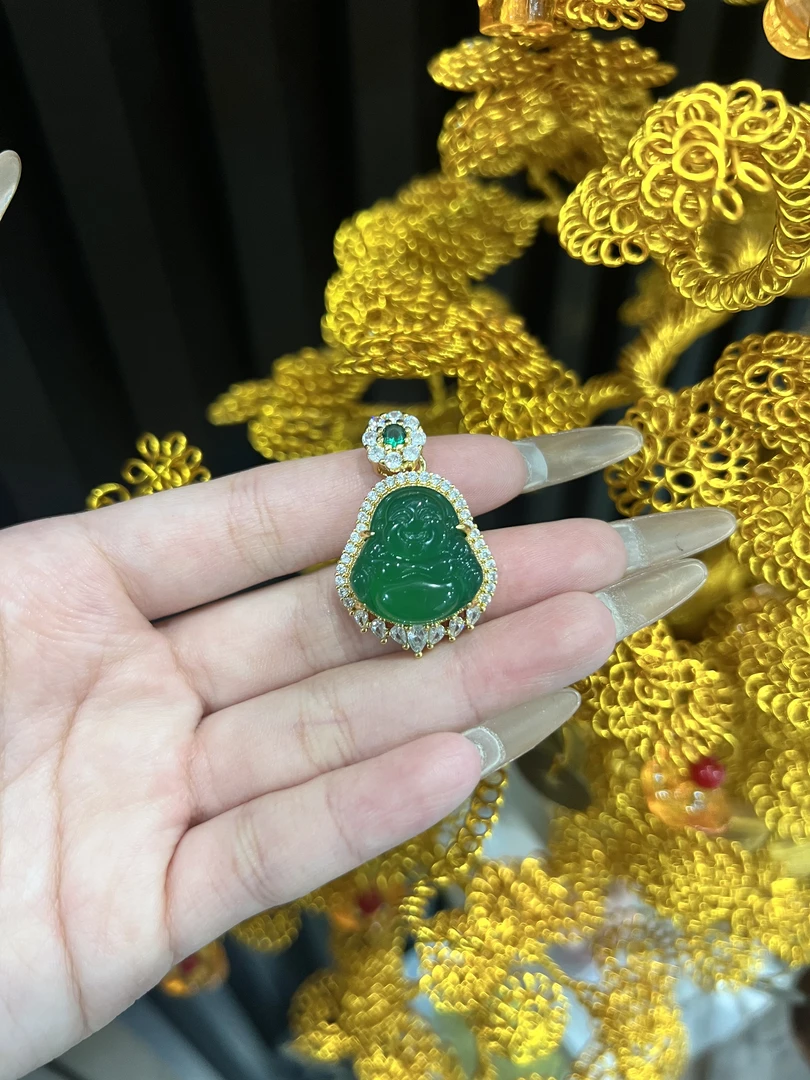 天然宝石玛瑙玉髓佛公吊坠