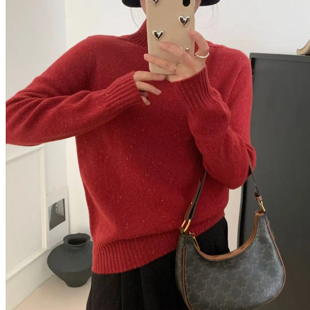 涵玖玥【100羊毛】彩点半高领精致长袖上衣影07-8030