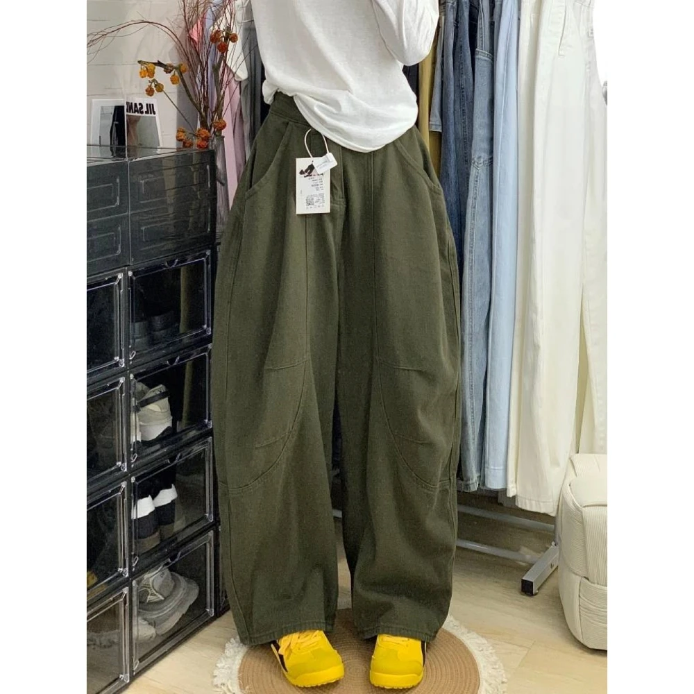 【清仓+运费险】美式橄榄绿弯刀牛仔裤女2025冬季阔腿镰刀香蕉长裤