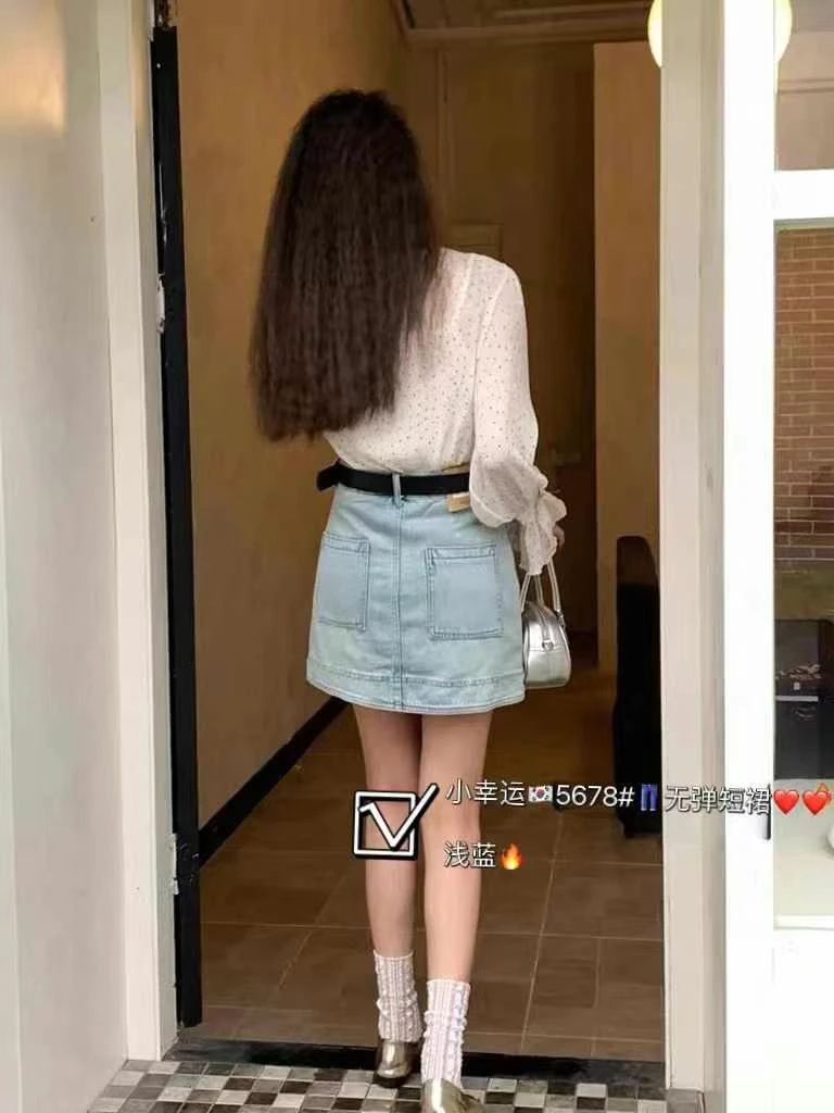 裙子韩版时尚纯色常规半身短裙半身裙无弹A字直筒设计感高腰