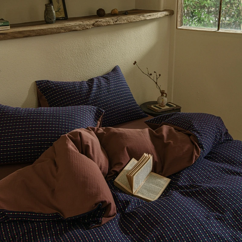 莫兰迪的静室丨复古风色织提花全棉水洗棉四件套纯棉被套床笠床品