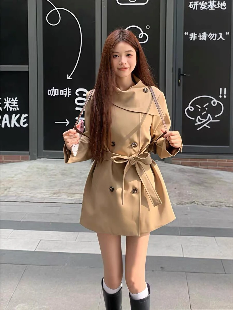 MIU系千金UM家2025秋网红新款英伦风双排扣韩版通勤风衣外套女