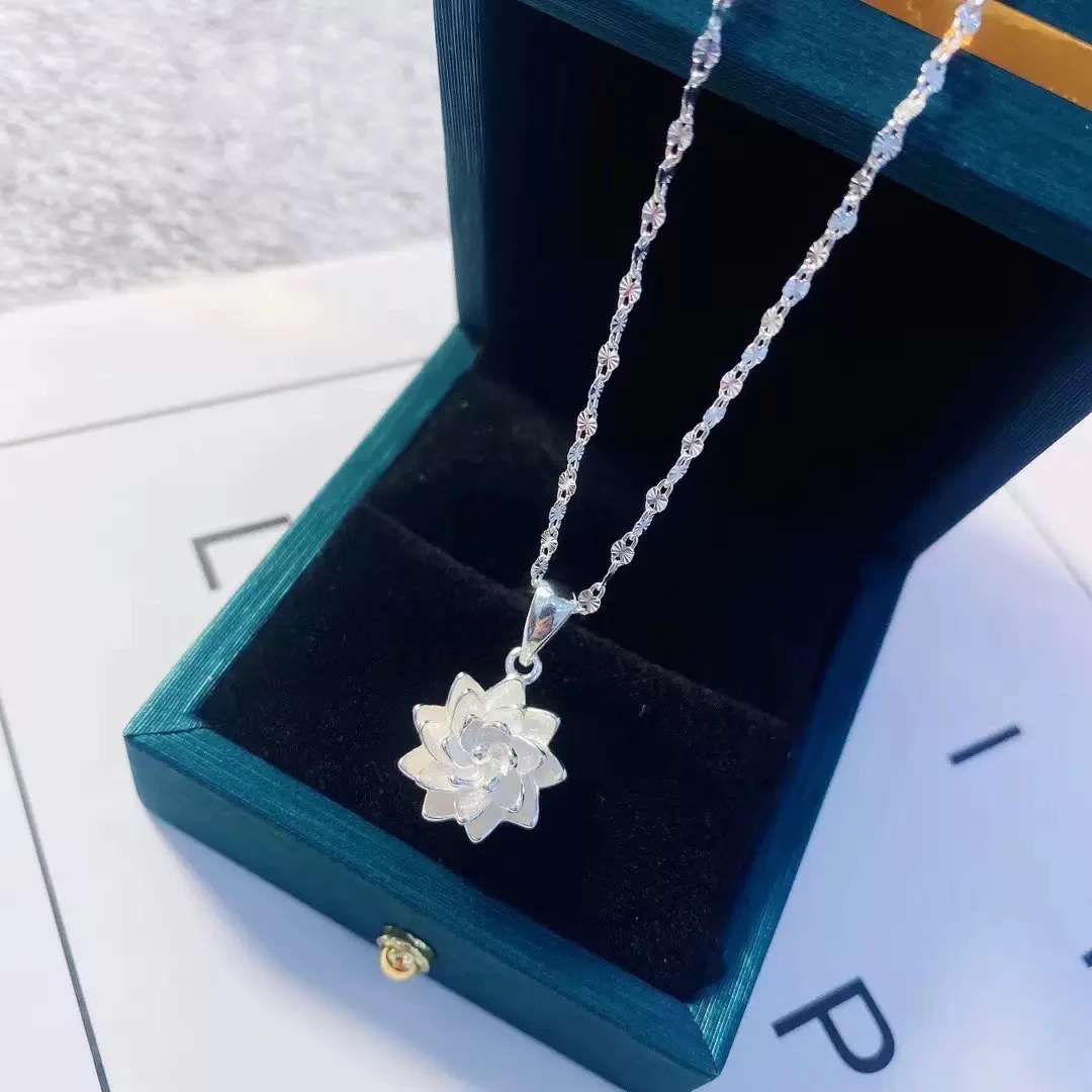 坠链均足银 足银990大板莲花吊坠十足银999.9四叶草项链0410