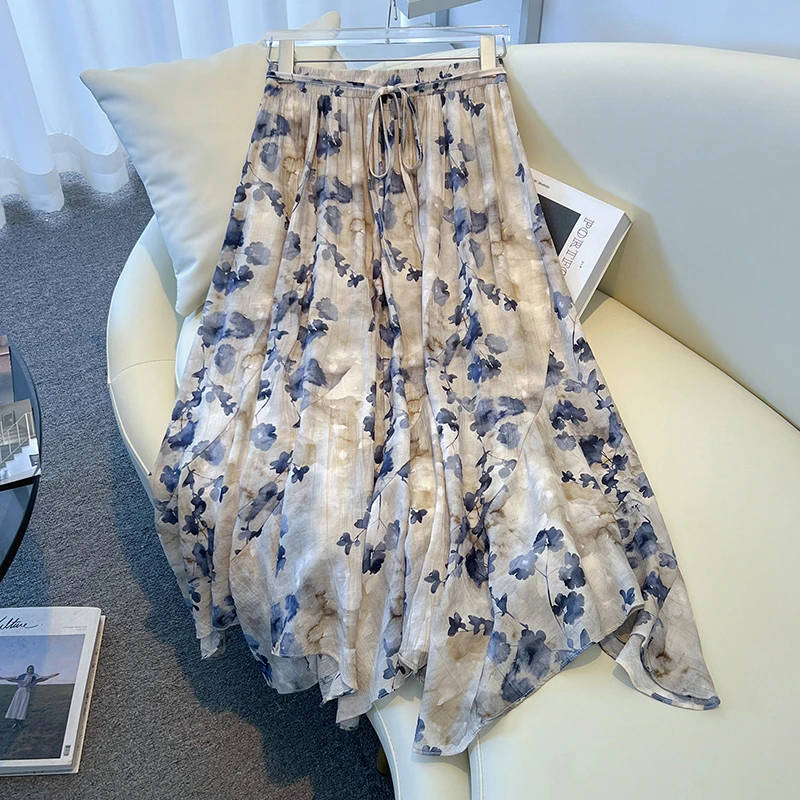 La Chapelle/拉夏贝尔大码新中式国风复古印花碎花飘逸半身长裙