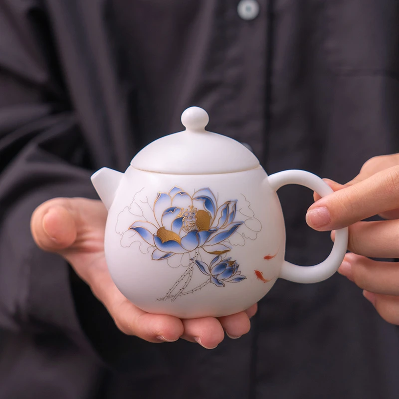 羊脂玉白瓷龙蛋壶茶壶单壶中式家用陶瓷茶具泡茶杯高档F219