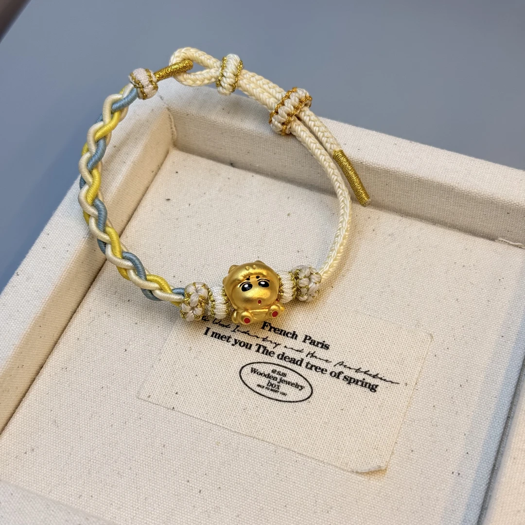 足金999蜡笔小新黄金转运珠手串可爱卡通简约百搭款3D硬金工艺