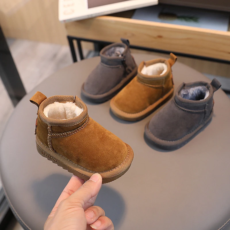 冬季新款雪地棉1-2岁婴幼儿软底学步鞋加厚短靴男女宝棉0