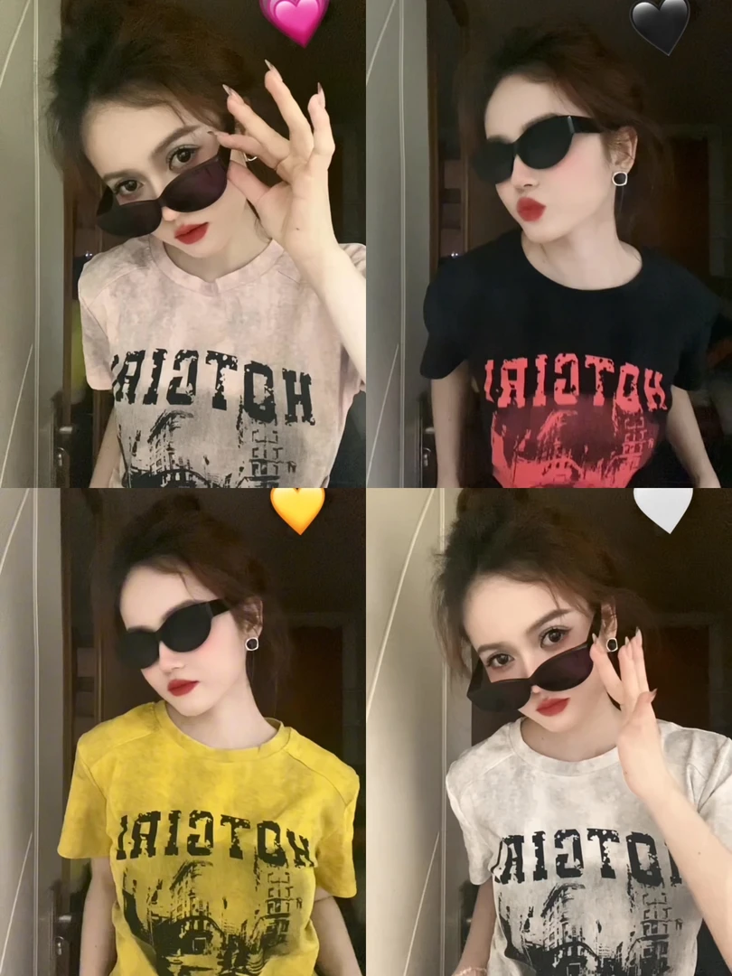 美式复古辣妹风显瘦百搭短款夏季小众设计感短袖T恤