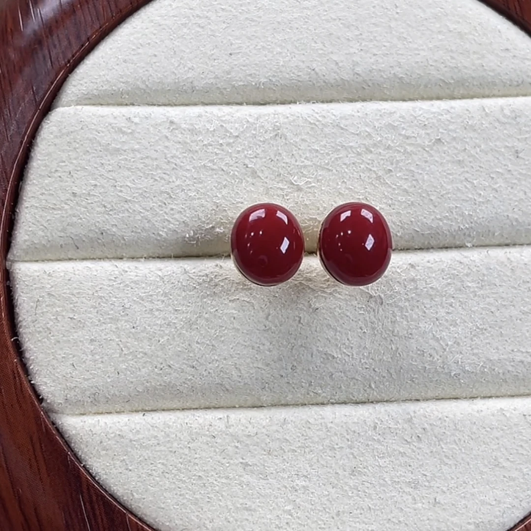 天然红珊瑚阿卡耳钉