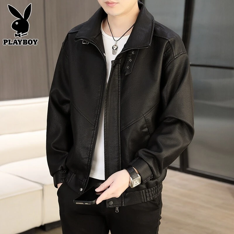 花花公子花花公子皮衣外套男士秋季2025新款潮牌痞帅机车服美式覆