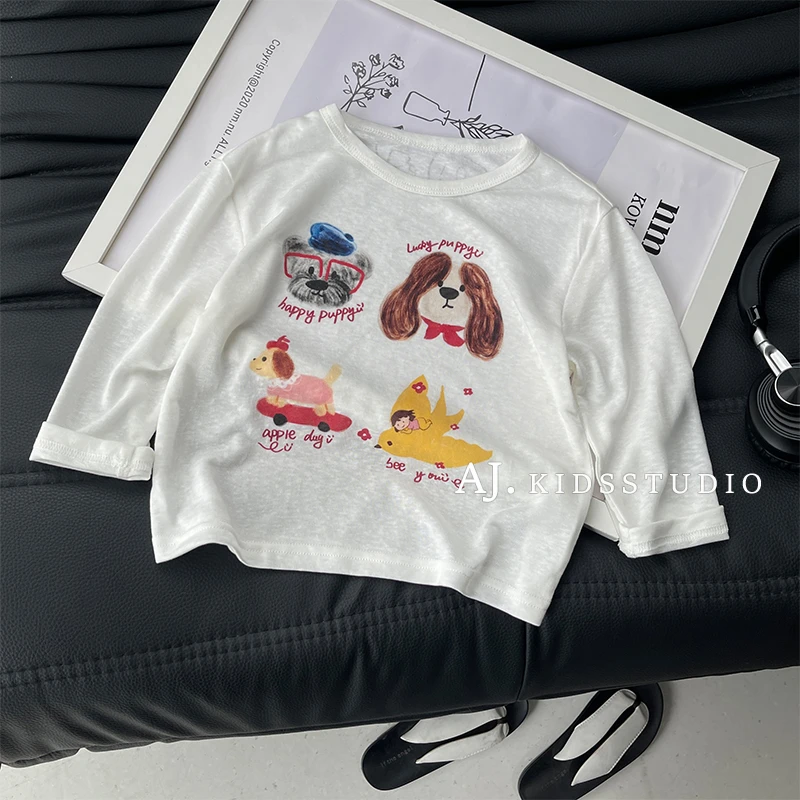 Q阿卷2025夏装韩版女童卡通童趣印花休闲薄款长袖T恤SJ6018-PP3