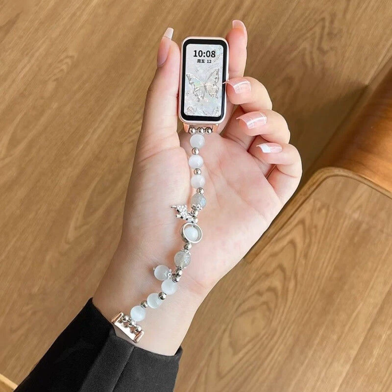适用华为手环10/9/8表带串珠猫眼石表链NFC版高颜值运动腕带夏天