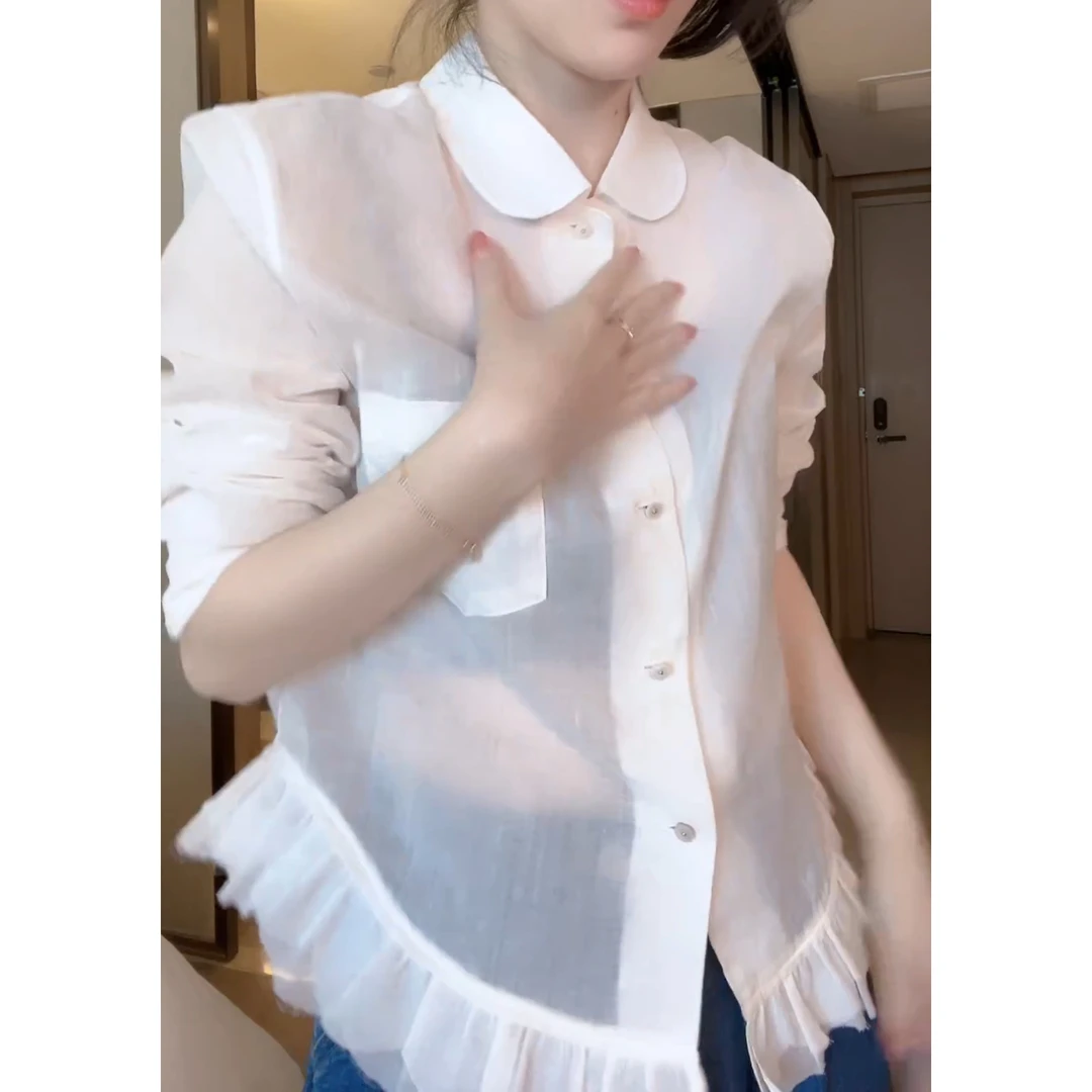 2025新款早春小众纯色荷叶花边修身显瘦衬衫LK2501243