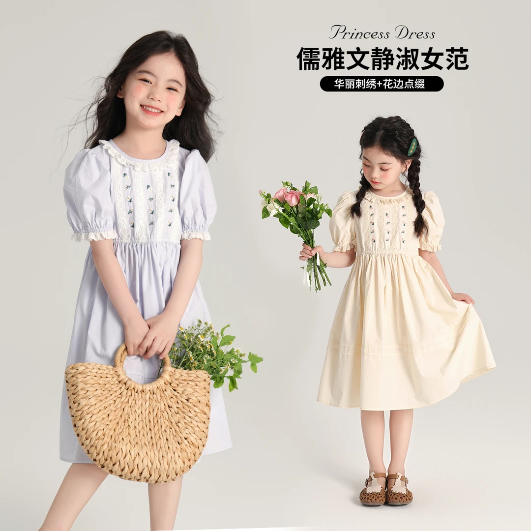 【柏林少女 沫沫妈】2024女童夏季泡泡袖法式花朵连衣裙G42DH001