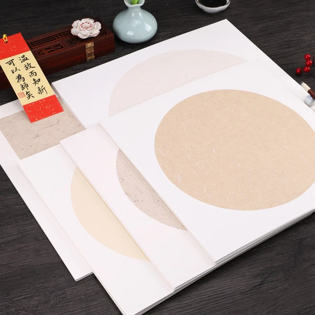 加厚空白宣纸卡纸方形仿古半生熟国画团扇纤维皮纸麻纸熟宣工笔画