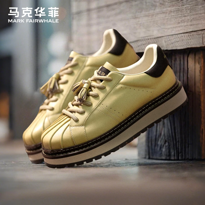 马克华菲休闲板鞋男2025春季新款贝壳头男鞋厚底增高潮鞋工装男鞋